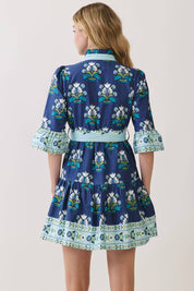 Floral Print Tiered Mini Dress with Waist Tie