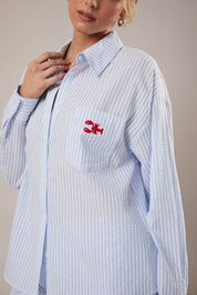 Light Blue & White Stripe Lobster Button Down