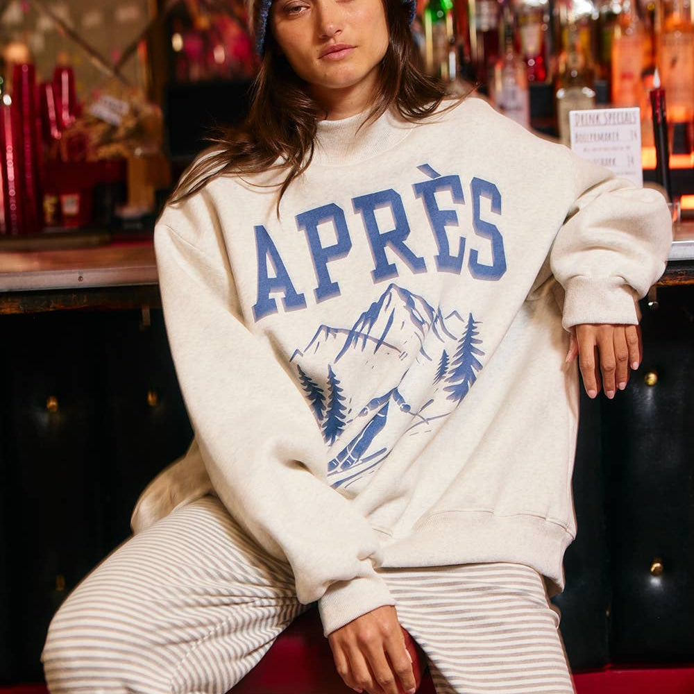 SKI Reversible MockNeck — color: cream with blue graphics and mock neckline