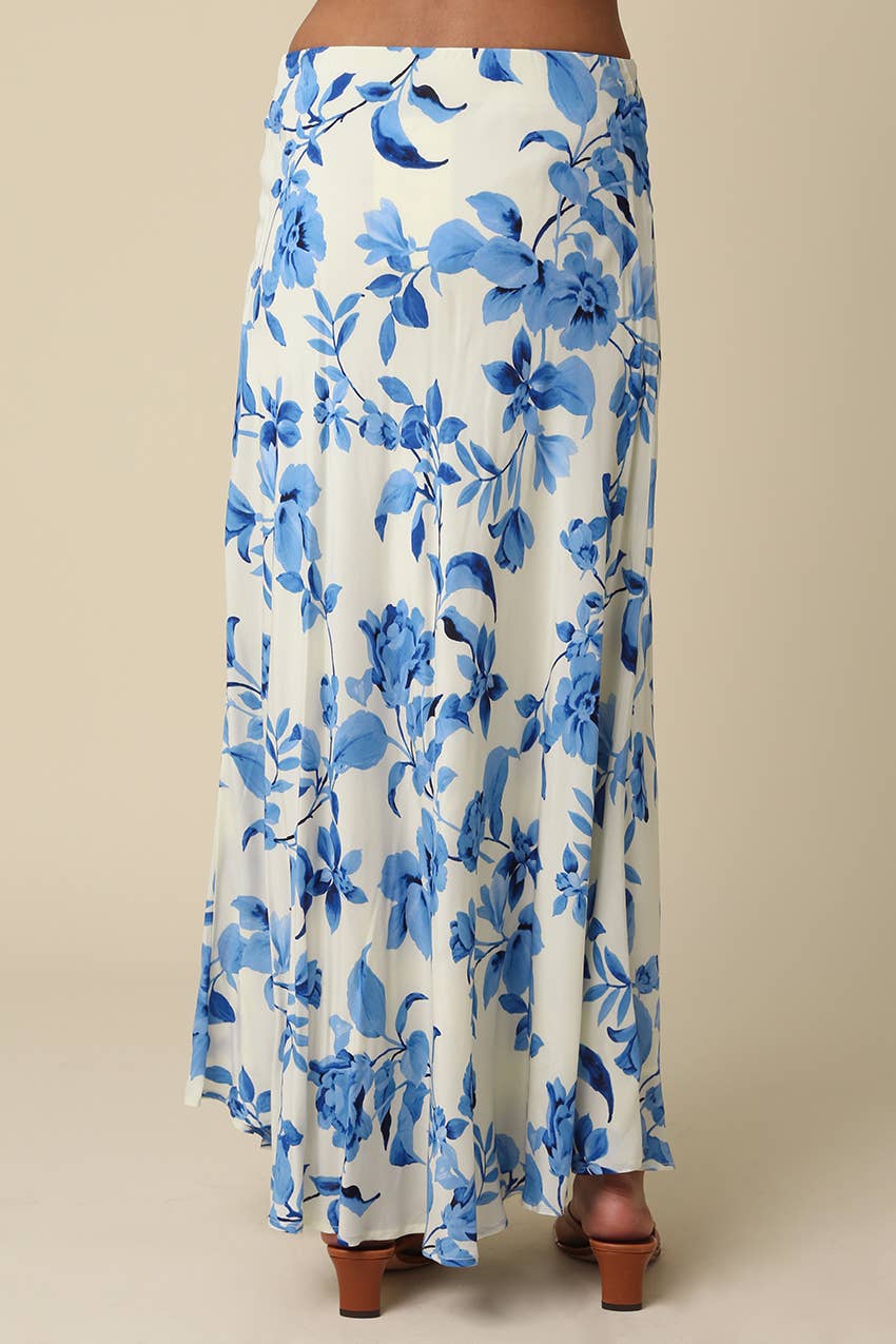 Blue Floral Flow Maxi Skirt