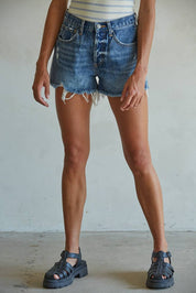 Dark Denim Distressed Detail Shorts