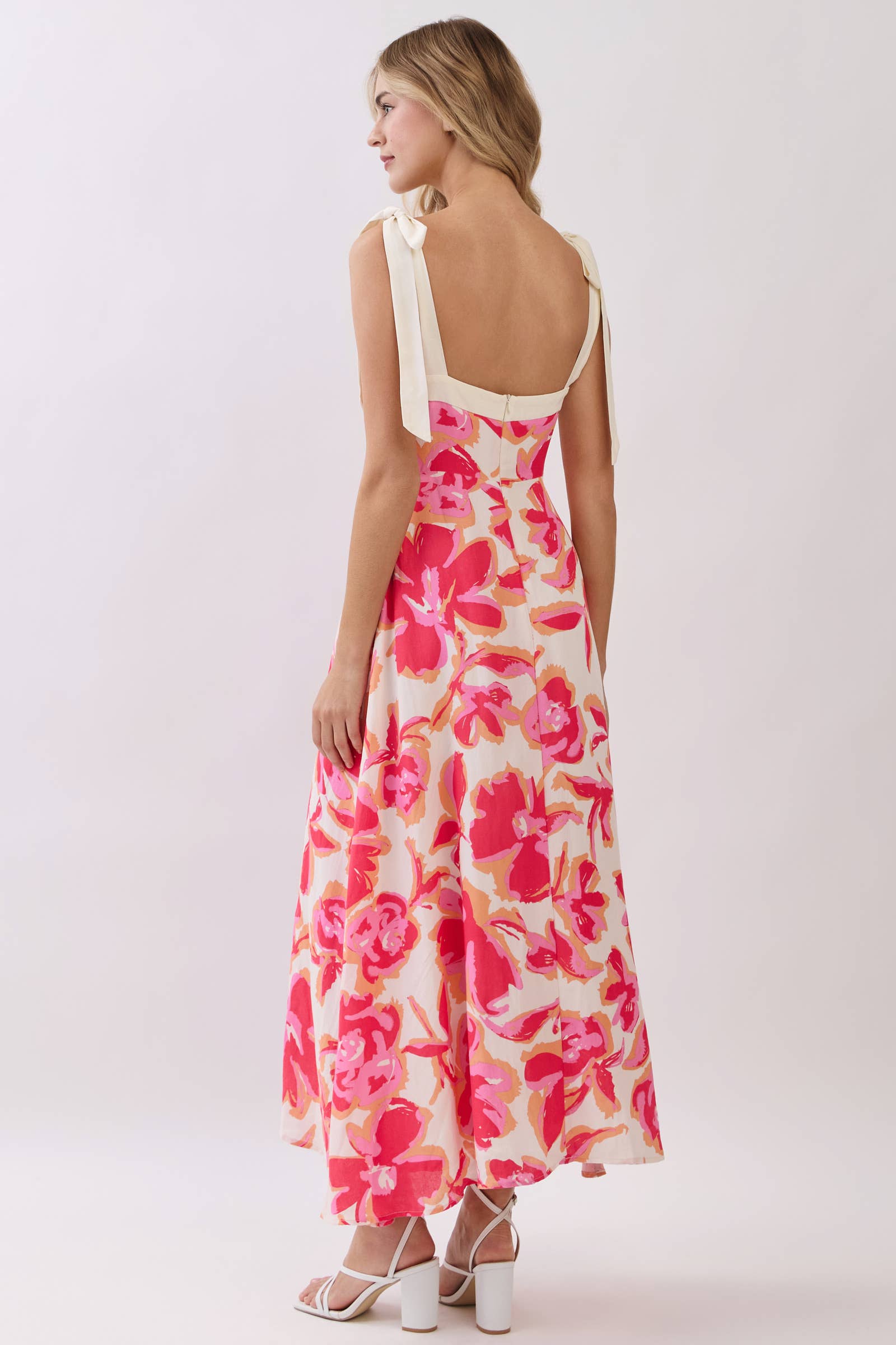 Hot Pink Floral Tie Maxi Dress