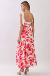 Hot Pink Floral Tie Maxi Dress