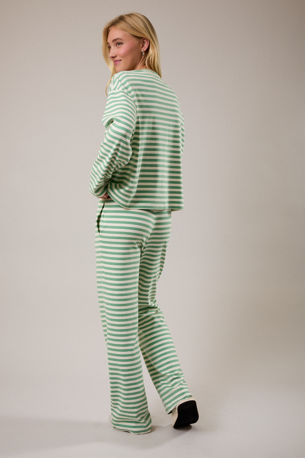 Green & Cream Long Sleeve Top & Pants Set