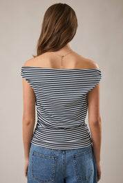 Navy Stripe Off Shoulder Top