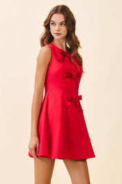 Red Front Triple Bow Accent Dress