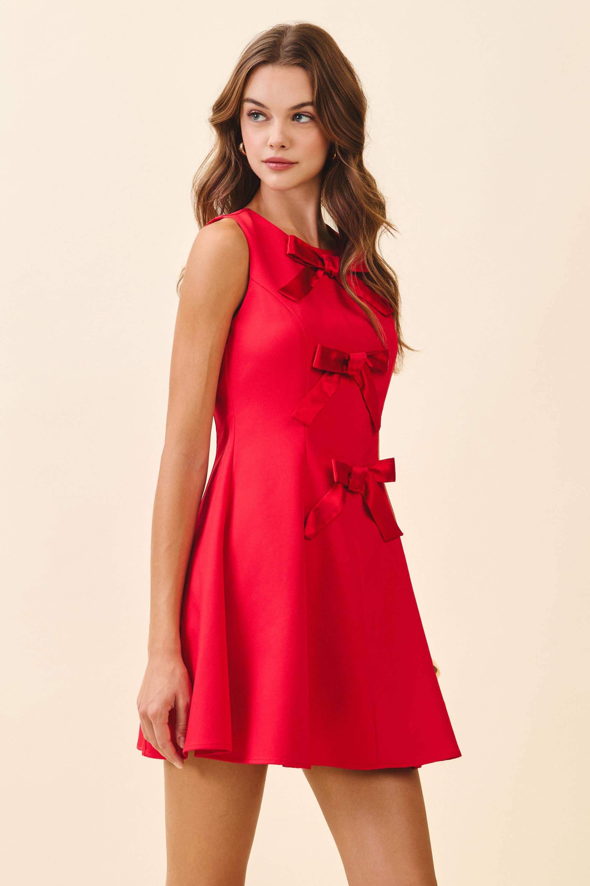 Red Front Triple Bow Accent Dress