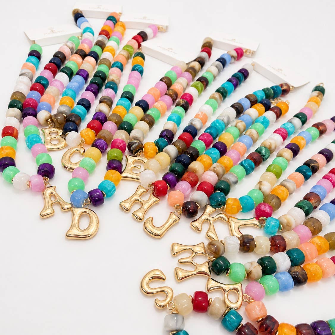 Multicolor Chunky Bead Initial Necklace