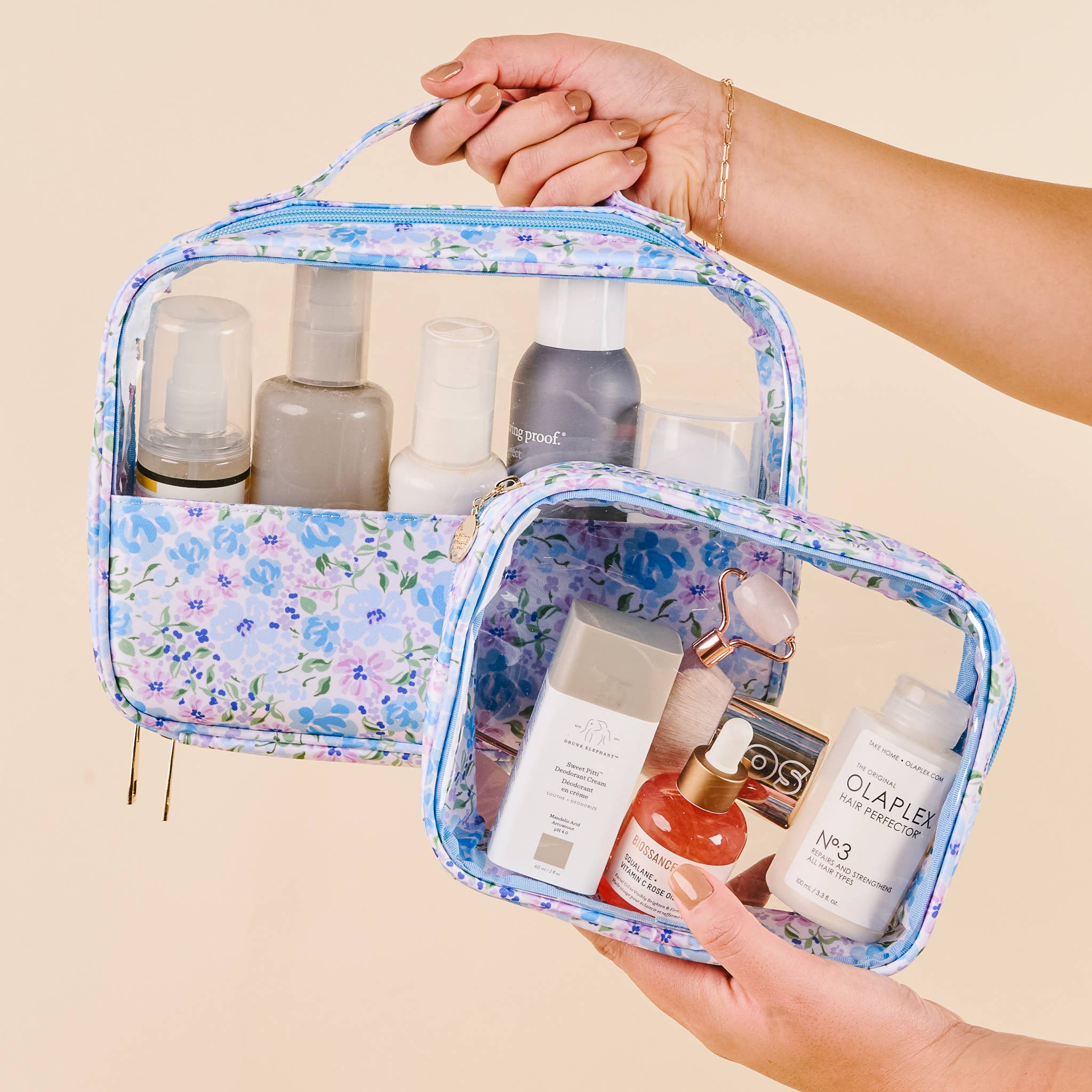 Blue Floral Clear Cosmetic Bag Set
