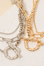 Warped Hoop Pendant Beaded And Chain Layered Necklace