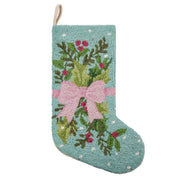 Light Blue Holly Bow Hook Stocking