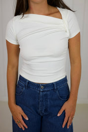 Cream Asymmetrical Knit Top