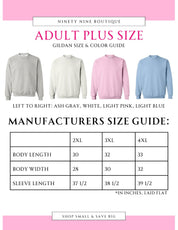 Adult Plus Size Gildan Size & Color Guide