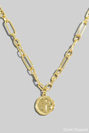 Gold Dipped Cross Coin Pendant Chain Necklace