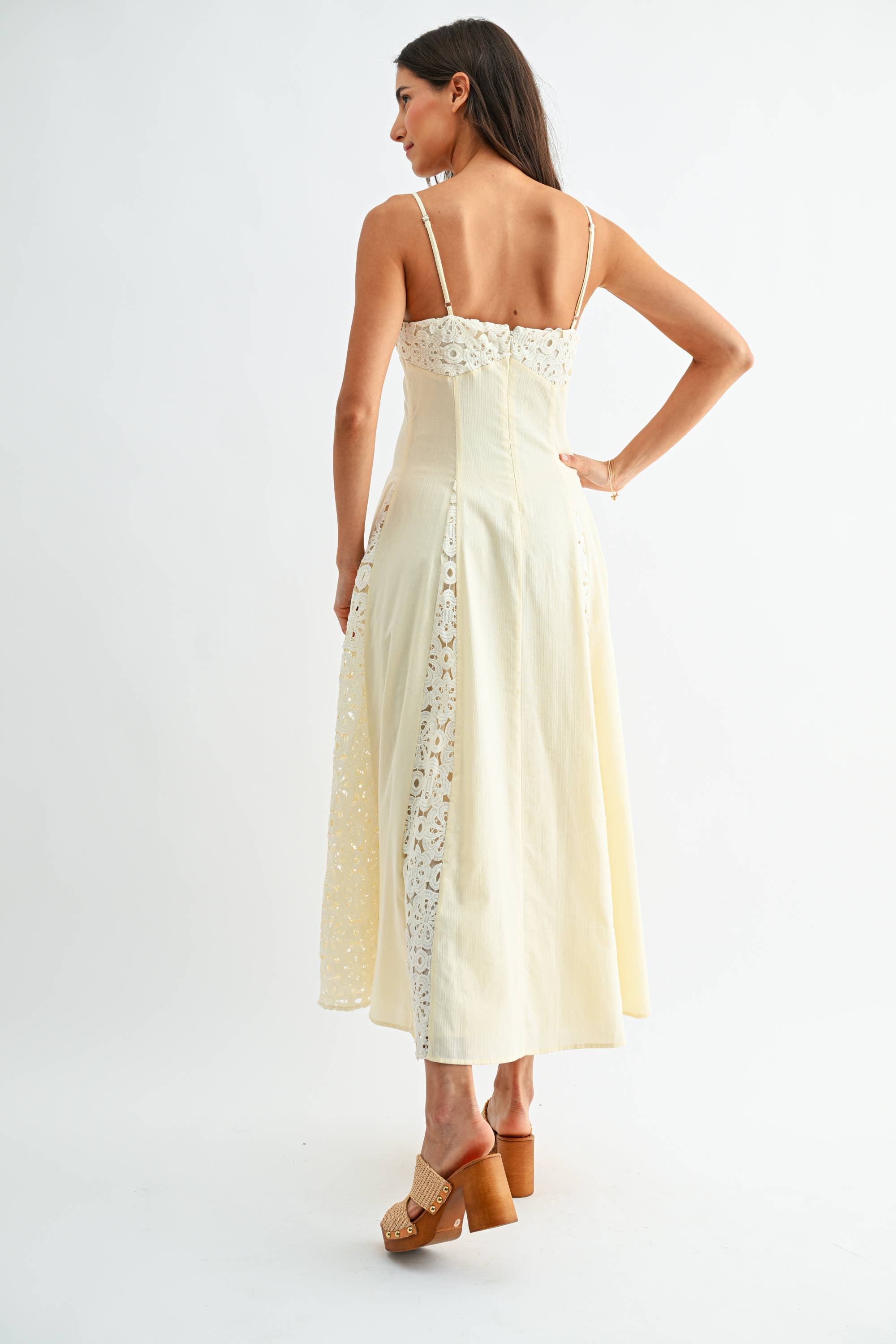 Cream Lace Panel Maxi Dress