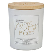 Glass Candle w/Bamboo Lid White God Works Rom. 8:28