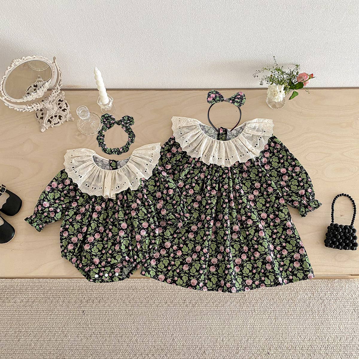 Floral Lace Collar Baby Dress & Romper