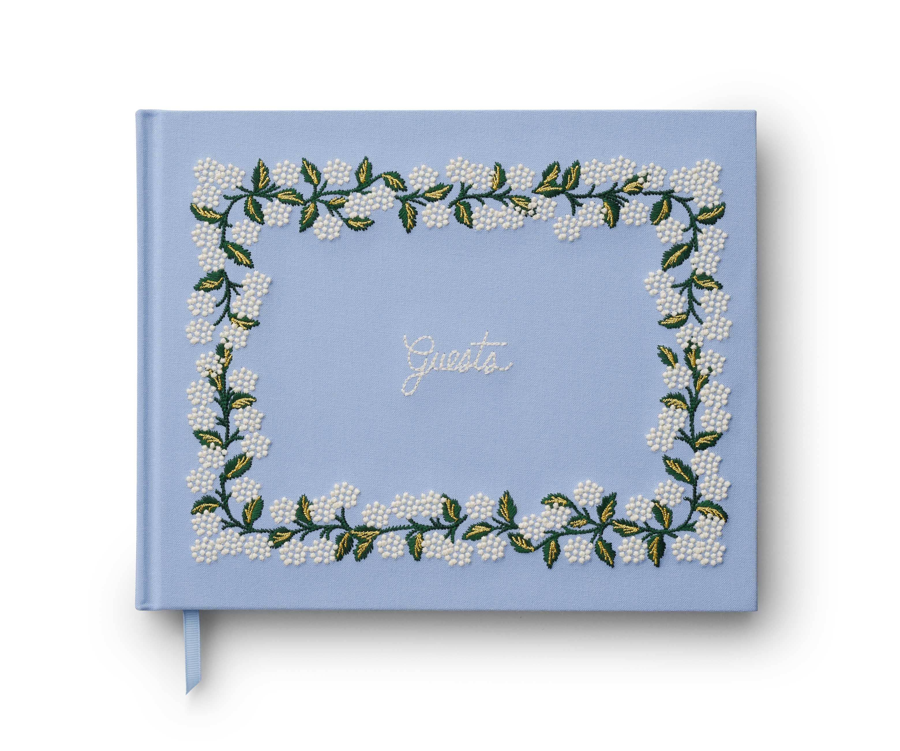 Hydrangea Embroidered Fabric Guest Book