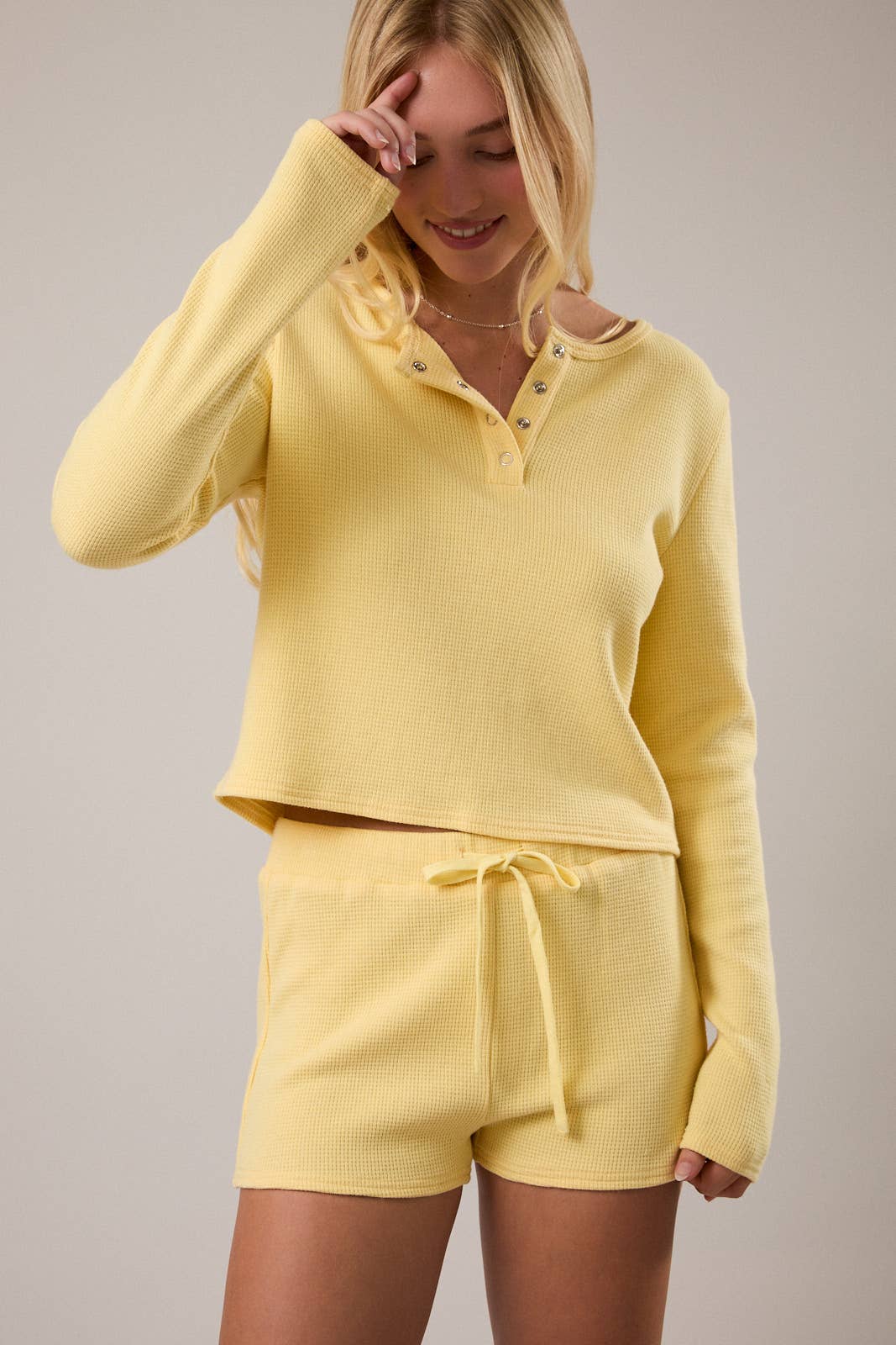 Yellow Waffle Knit & Micro Short Set