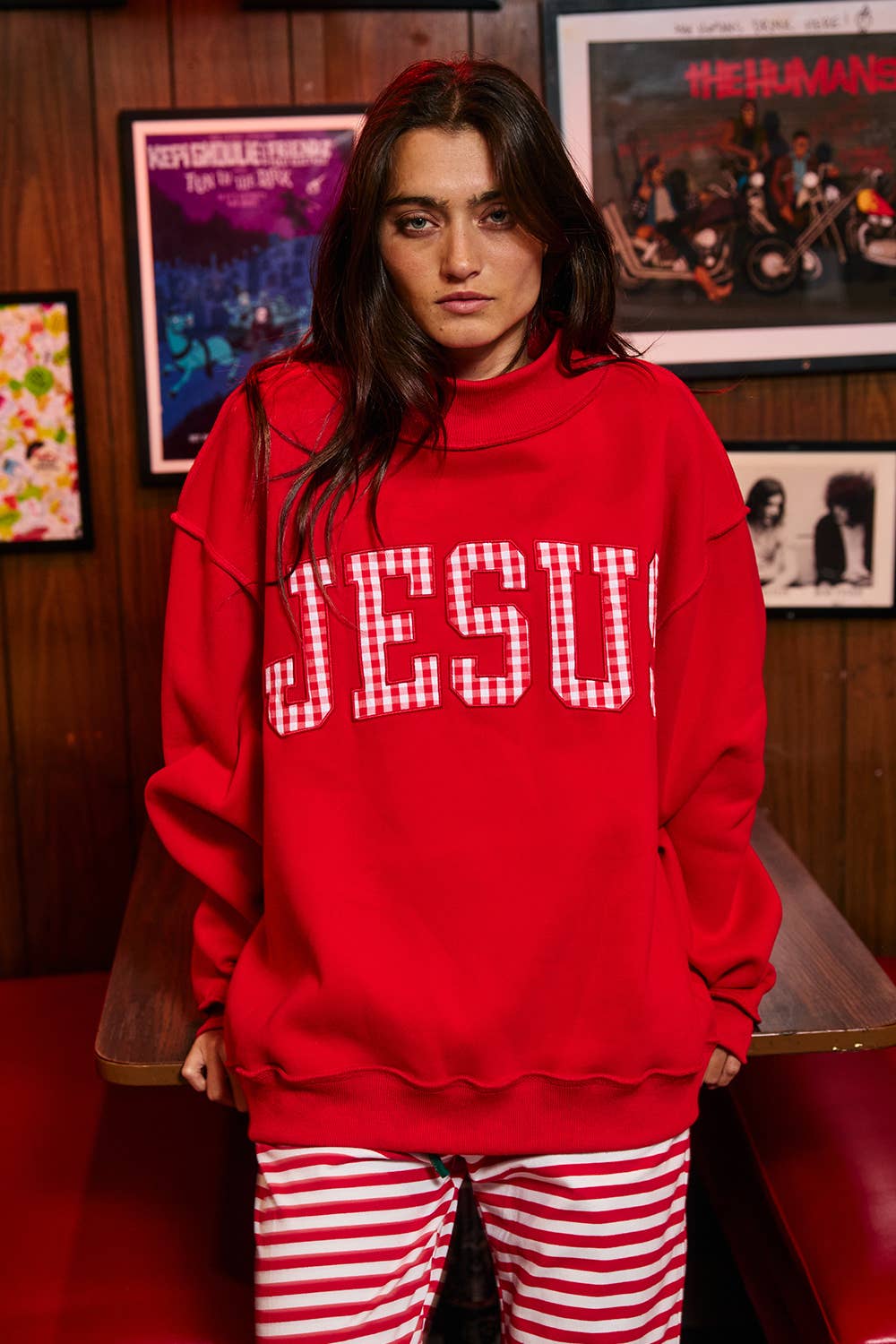Red Gingham Jesus Mockneck