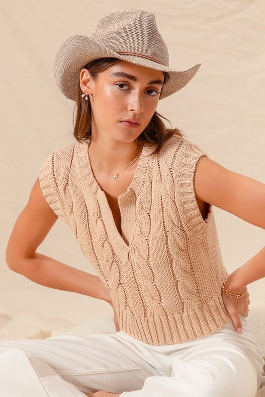 Sand Cable Knit Sweater Vest