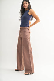 Brown Patch Pocket Wide Leg Flare