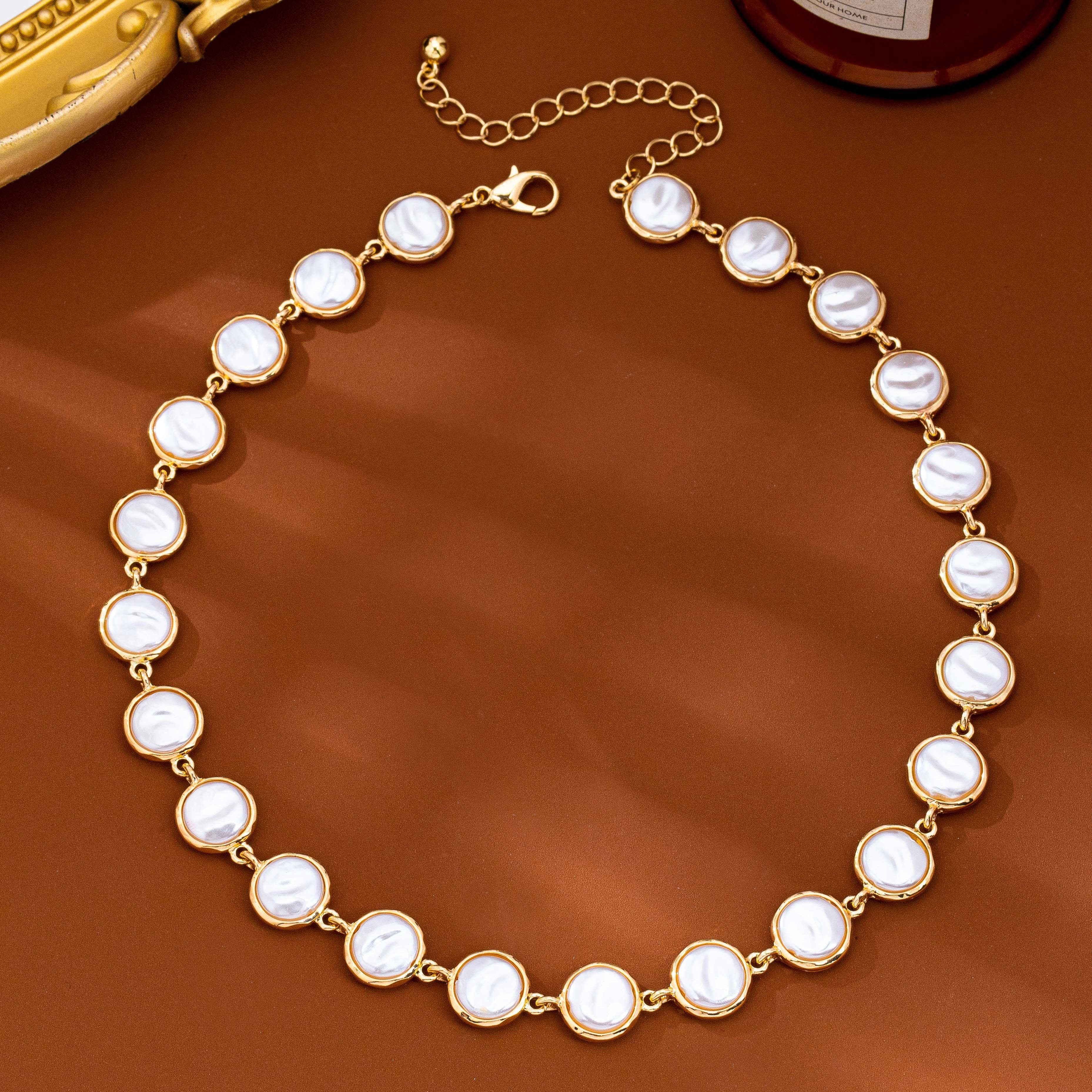 Gold Pearl Station Necklace
