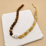 Brown Two-Tone Stone & Pearl Necklace