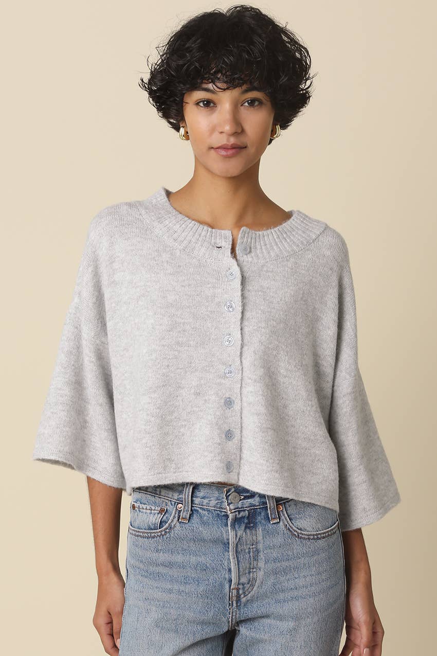 Grey Livia Boxy Cropped Cardigan