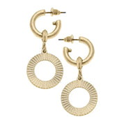 Gold Savannah Disc Drop Hoop Earrings — gold disc detailing
