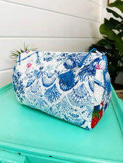 Blue Patchwork Quilted Makeup Bag