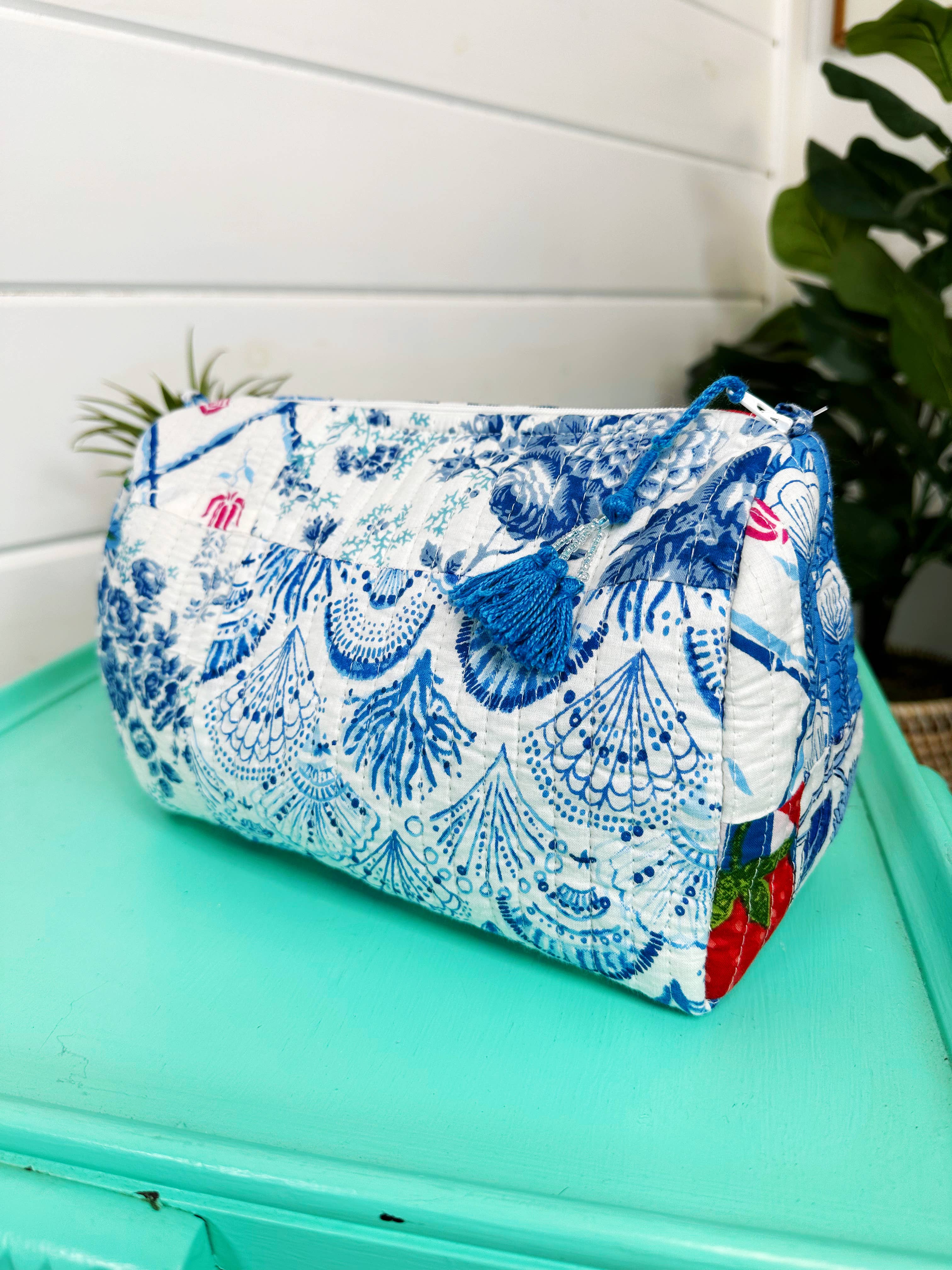 Blue Patchwork Quilted Makeup Bag