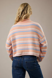 Pink Striped Rolled Hem Cardigan