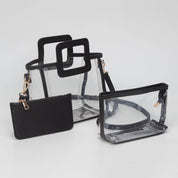 Transparent 3-piece Crossbody Handbag Set: Clear,Silver