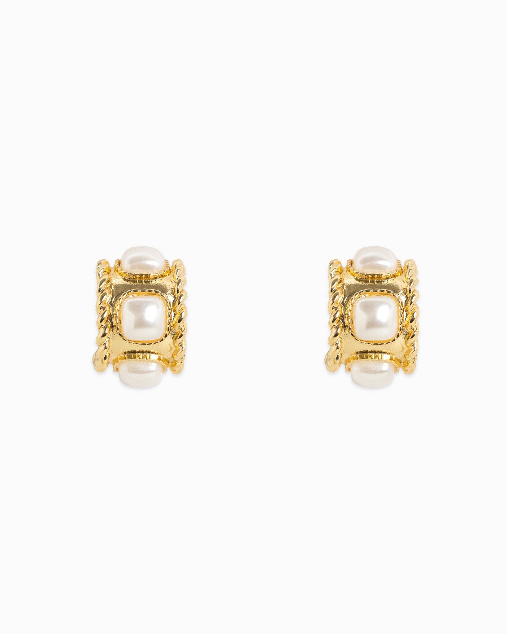 Gold Rope Textured Pearl Hoop Earring