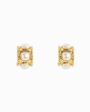 Gold Rope Textured Pearl Hoop Earring