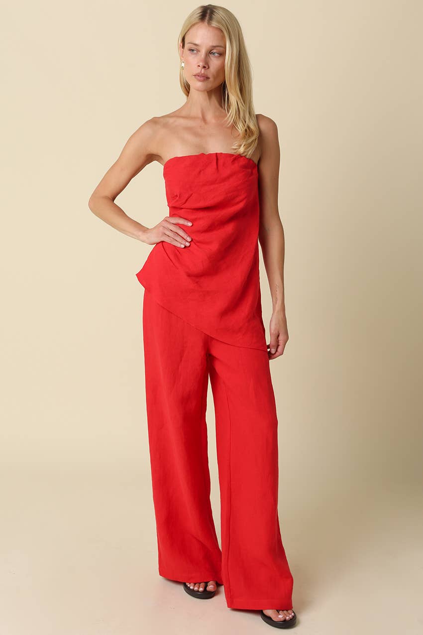 Red Wide Leg Linen Pants