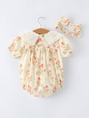 Rose Lace Baby Girl Romper w/ Headband