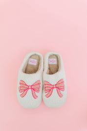 Fuzzy Plush Slippers with Pink Bow