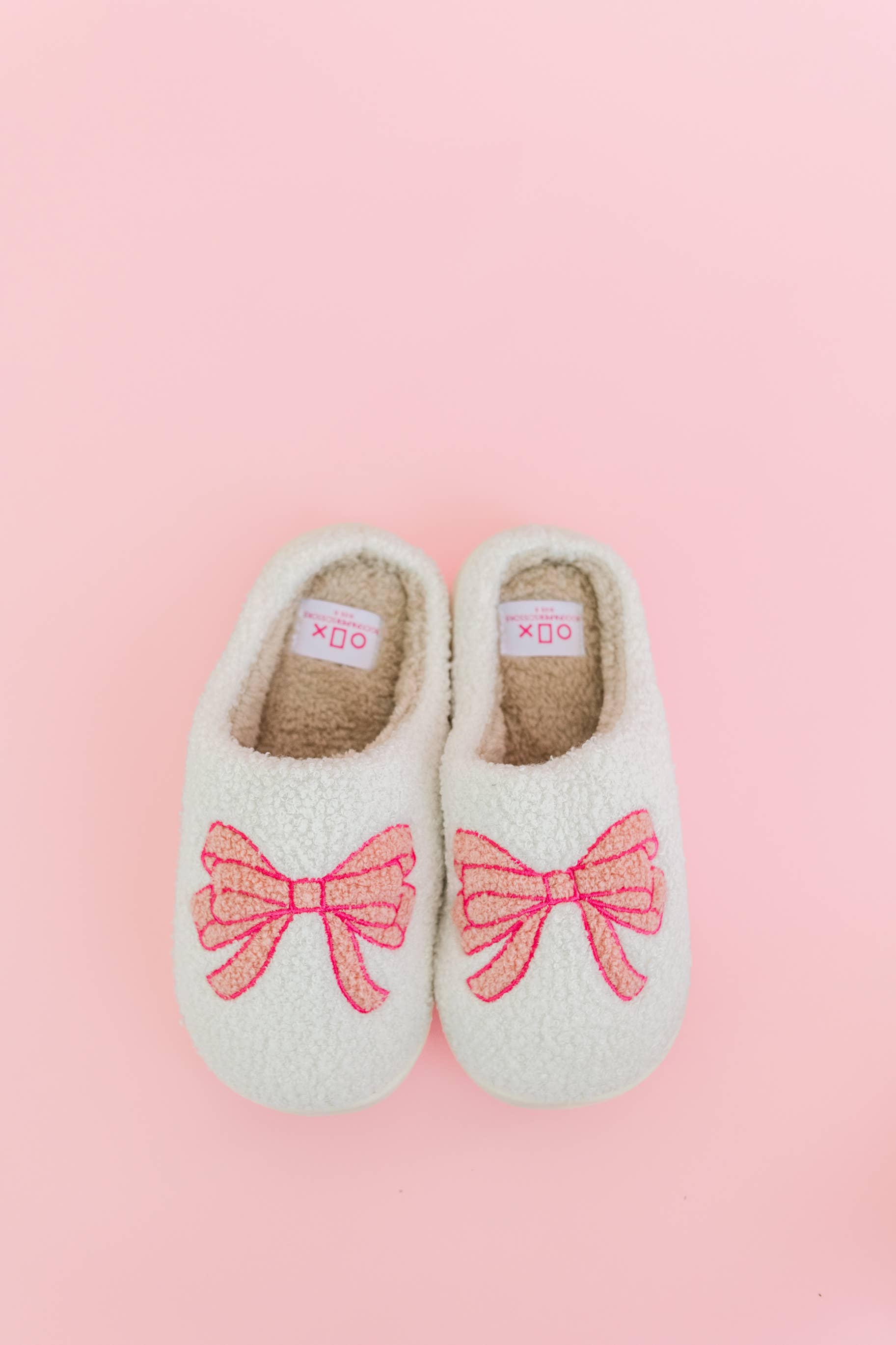 Fuzzy Plush Slippers with Pink Bow
