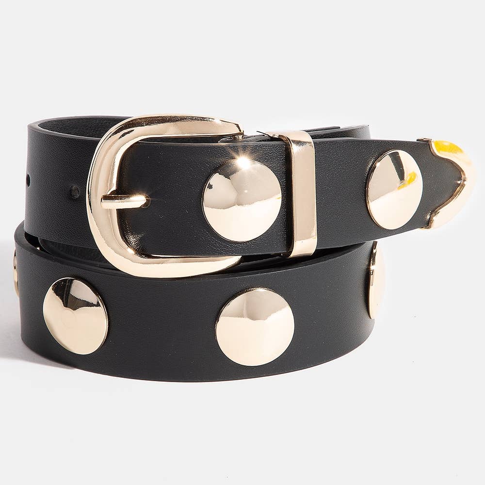 Black & Gold Studded Vegan Leather Belt