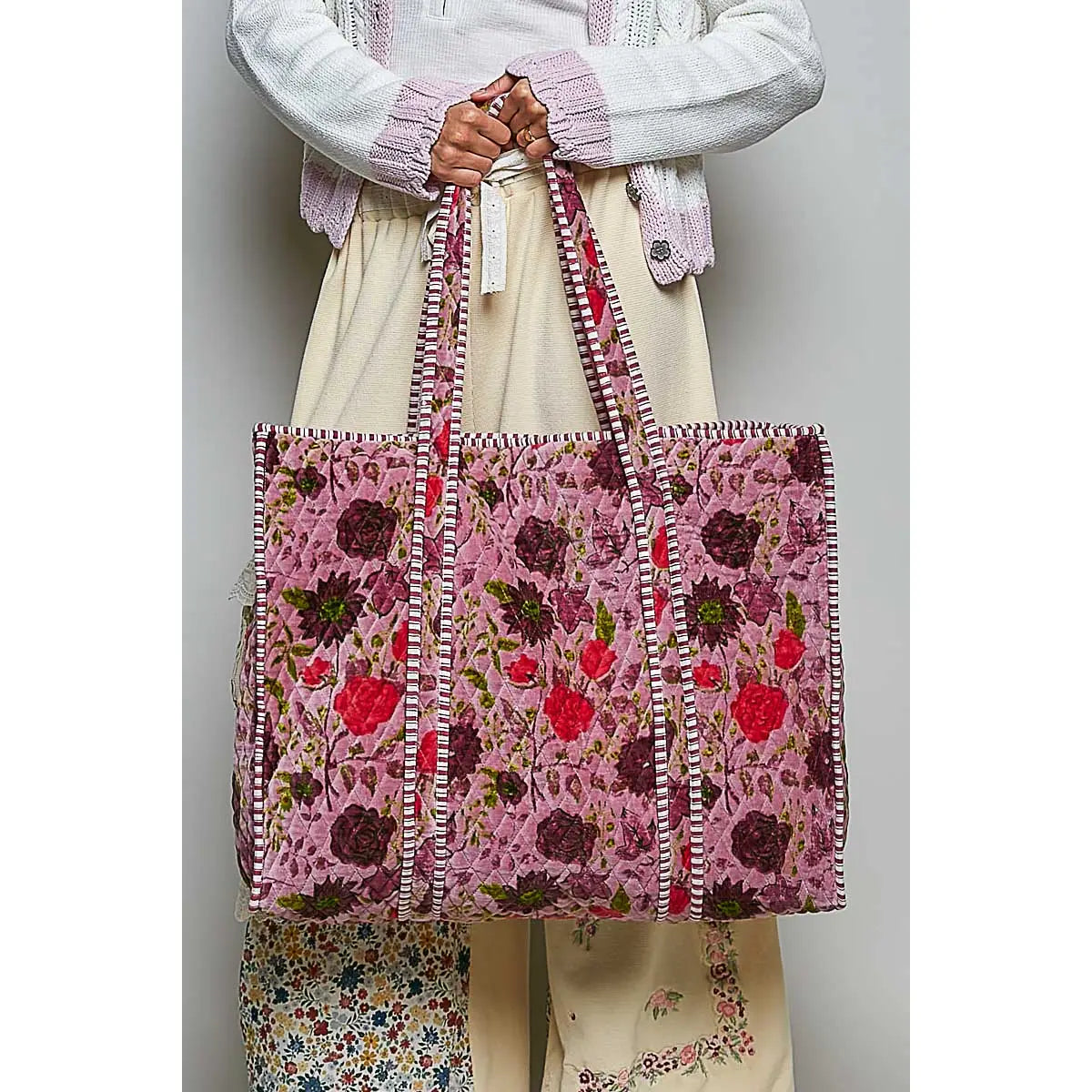 Purple Velvet Quilted Tote Bag