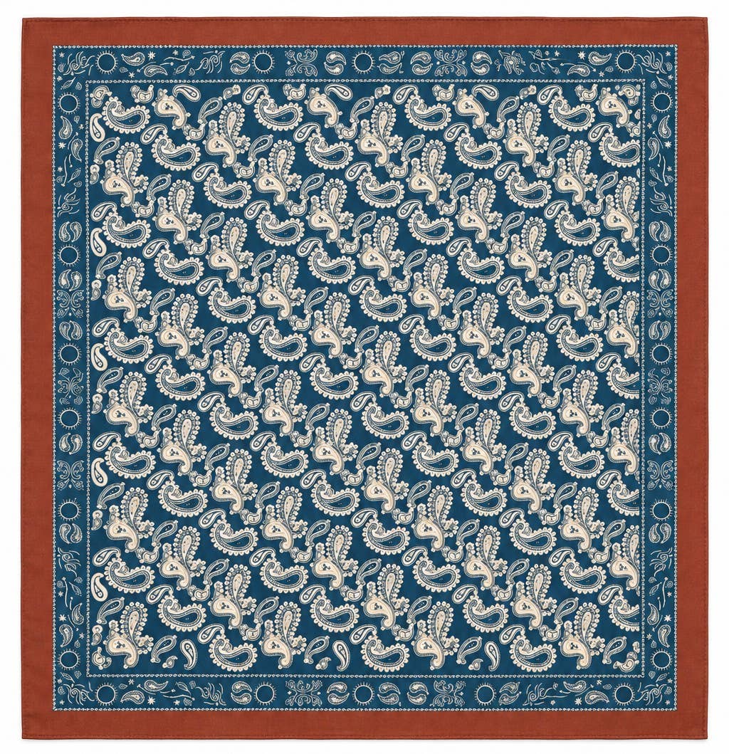 Teal Paisley Border Square Scarf