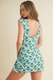 Blue Retro Floral Print Sports Dress