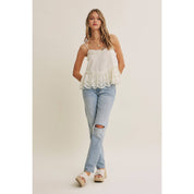 White Embroidered Floral Lace Top