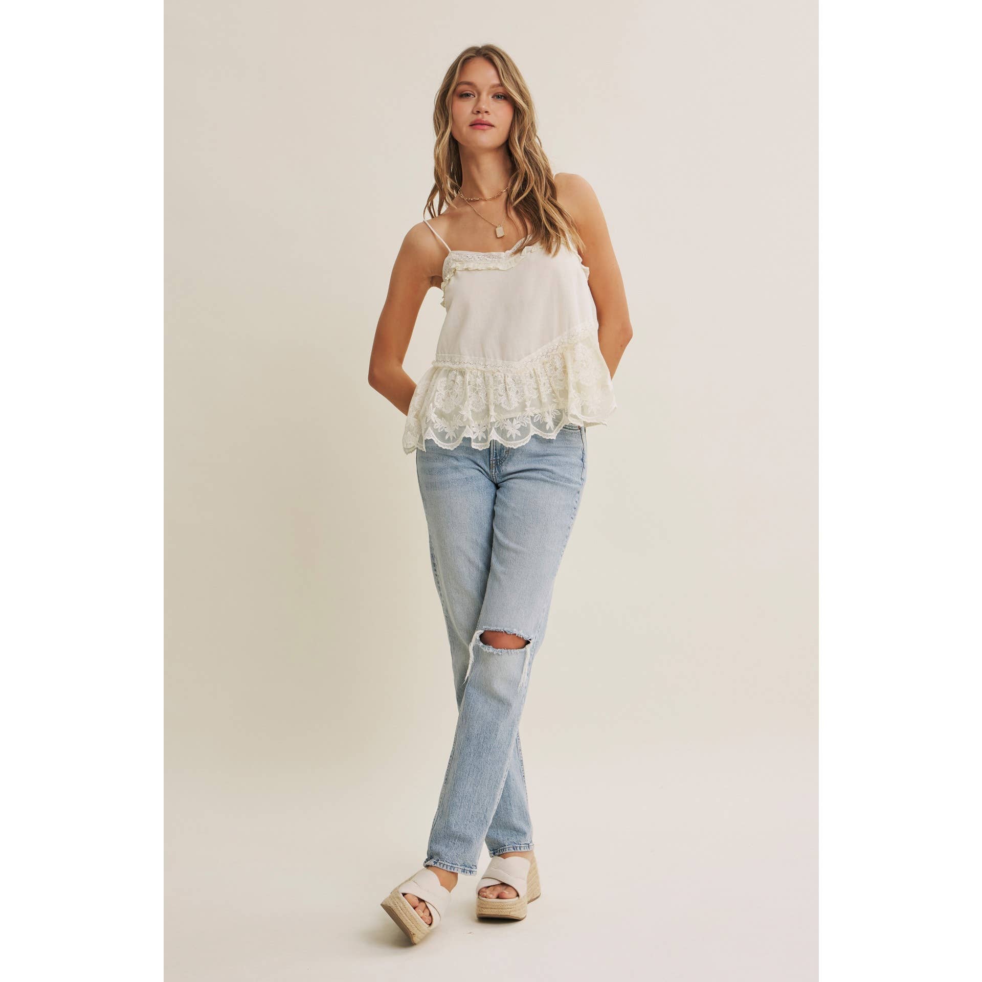 White Embroidered Floral Lace Top