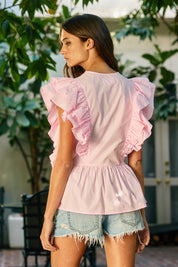 Pink Ruffle Smocked Peplum Blouse