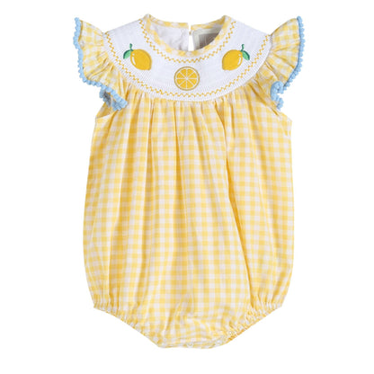 Yellow Gingham Lemon Smocked Flutter Baby