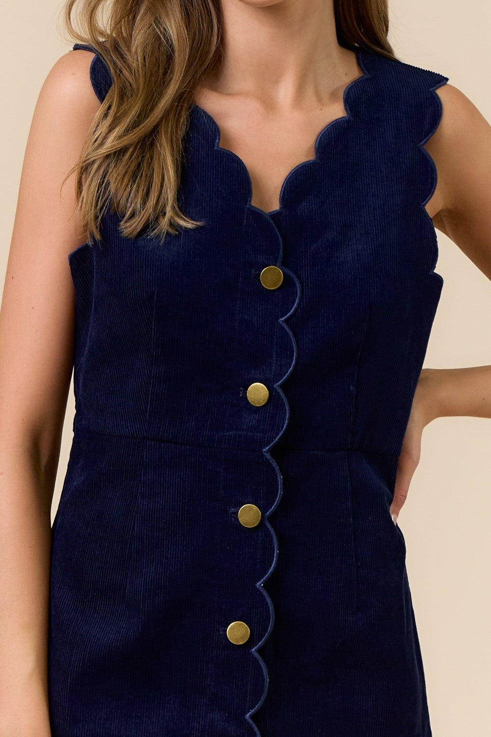 Corduroy Scalloped Mini Dress
