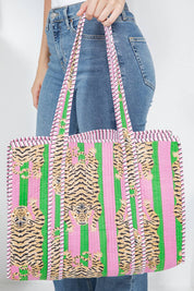 Green Tiger Reversible Quilted Tote Bag